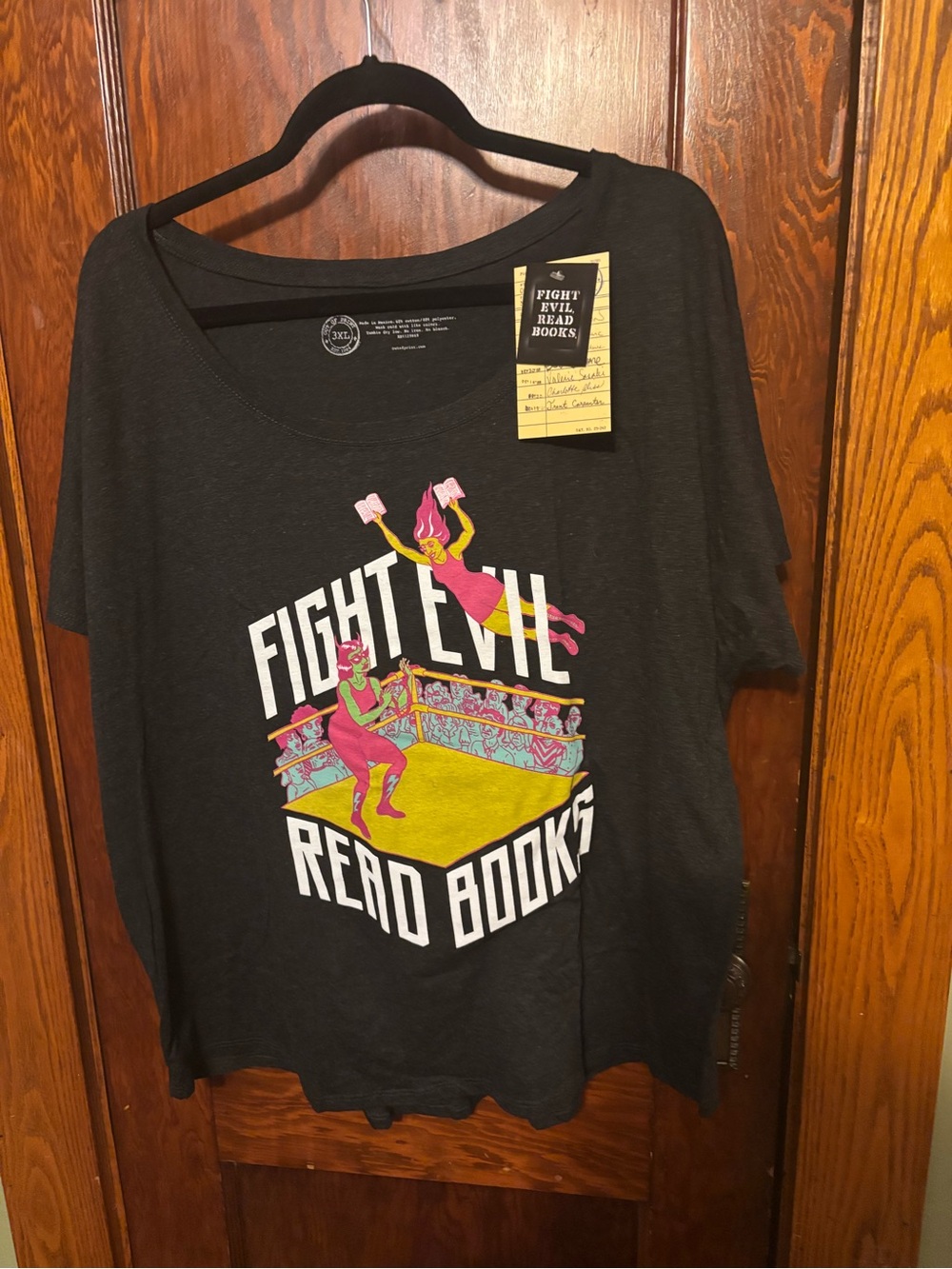 Out of Print Black Graphic Tee with Pink & Yellow Accents